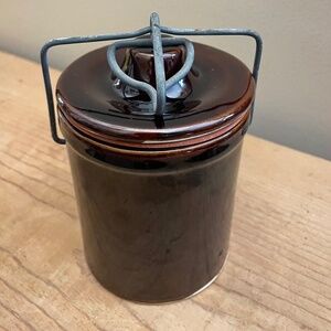 Vintage Kitchen Crock Brown with Wire Bail Closure